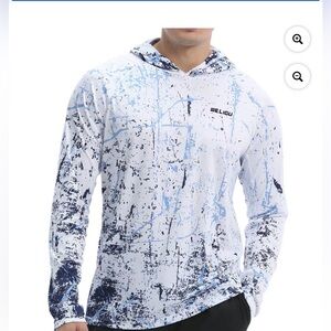 WELIGU Men's UPF 50+ Sun Protection Hoodie Shirt Long Sleeve Navy Splatter XL